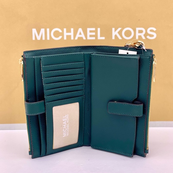 Michael Kors DoubleZip Wallet Wristlet Phone Case Racing Green - Picture 5 of 15
